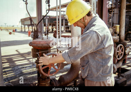 Ziehen Sie die Ventile an der Algier Naftec Raffinerie, einer Tochtergesellschaft von Sonatrach, einer von vier Algeriens Raffinerien. Kohlenwasserstoffe spielen eine entscheidende Rolle in der algerischen Wirtschaft, entfallen rund 60 % der Haushaltseinnahmen und über 95% der Exporterlöse. Die US-amerikanische Energy Information Administration berichtete, dass im Jahr 2005, Algerien hatte 160 Billionen Kubikfuß (TCF) der nachgewiesenen Erdgasreserven, die achtgrößte der Welt. Stockfoto