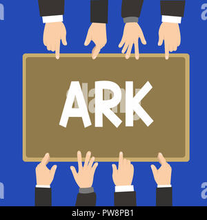 Wort schreiben Text Arche. Business Konzept für große hölzerne Schiff gebaut von Noah, um von der Flut zu überleben. Stockfoto