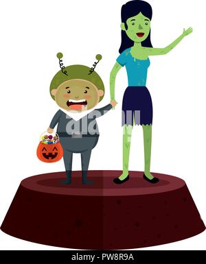 Weibliche sombie und Alien halloween kostüm Stock Vektor