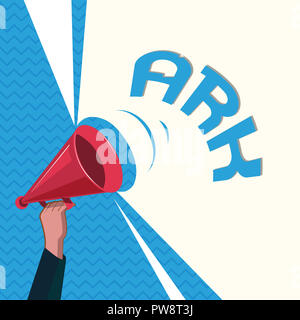 Wort schreiben Text Arche. Business Konzept für große hölzerne Schiff gebaut von Noah, um von der Flut zu überleben. Stockfoto