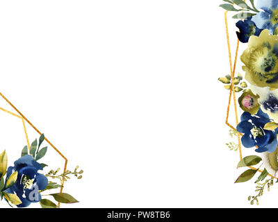 Hand zeichnen Aquarell Hochzeit frame Kranz grün und lila Blumen ornament Stockfoto