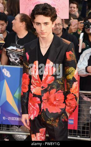 London, Großbritannien. 13. Oktober 2018. Timothee Chalamet, "schöner Junge" Europäische Premiere, BFI London Film Festival, Cineworld Leicester Square, London Quelle: michael Melia/Alamy leben Nachrichten Stockfoto