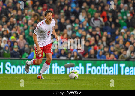 Dublin, Irland. 13 Okt, 2018. Thomas Delaney in Aktion während der Rep. von Irland vs Dänemark UEFA Nationen Liga Match im Aviva Stadium. Ergebnis 0-0 Credit: Ben Ryan/SOPA Images/ZUMA Draht/Alamy leben Nachrichten Stockfoto