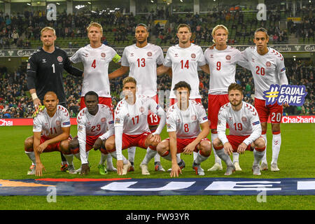 Dublin, Irland. 13 Okt, 2018. Dänemark team Foto vor der Rep. von Irland Dänemark UEFA Nationen Liga Match im Aviva Stadium vs. Ergebnis 0-0 Credit: Ben Ryan/SOPA Images/ZUMA Draht/Alamy leben Nachrichten Stockfoto