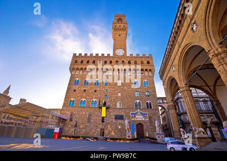 Piazza della Signoria in Florenz Square und Palazzo Vecchio, Region Toskana Italien Stockfoto