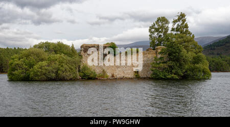 Loch ein Eilein Schloss, Rothiemurchus Wald, Strathspey, Schottland Stockfoto