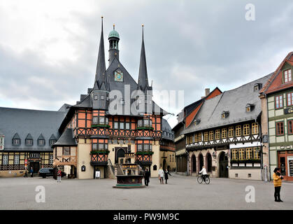 Mittelalterliche Rathaus in der Altstadt von Wernigerode Stockfoto