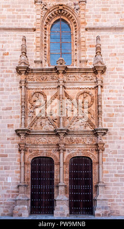 Puerta lateral de la Catedral (Santa María de la Asunción) de Coria. Cáceres. Der Extremadura. España. Stockfoto