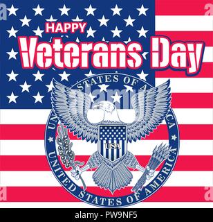 Ehrt alle, die dienten. Veterans Day. Der trend Kalligraphie. Vector Illustration auf weißem Hintergrund. Herzen in Form einer amerikanischen Flagge. Große ho Stock Vektor