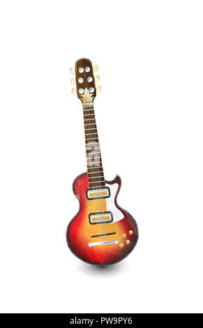 Aquarell E-Gitarre auf weißem Hintergrund Stockfoto