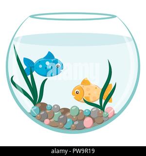 Goldene und blaue Fisch in der Runde aquarium Stock Vektor