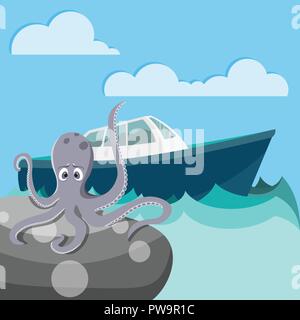 Octopus im Meer warten auf ein Boot Stock Vektor