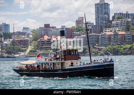 Steam tug Waratah Dämpfen in den Hafen von Sydney, Sydney, Australien, am 7. Dezember 2014 Stockfoto