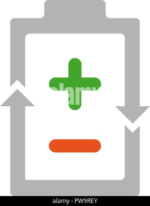 Vector Power Akku mit Plus- und Minuszeichen. Recycling Druckspeicher, erneuerbare Energien zeichen Abbildung Stock Vektor