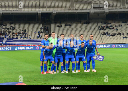 Athen, Griechenland. 12 Okt, 2018. Commemorative Foto der griechischen Nationalmannschaft. Griechenland gewann 1:0. Credit: Dimitrios Karvountzis/Pacific Press/Alamy leben Nachrichten Stockfoto