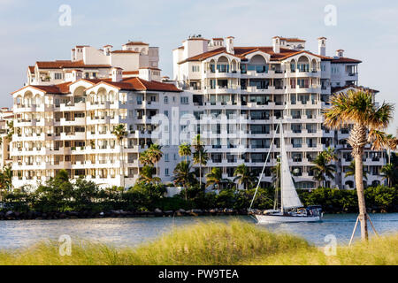 Miami Beach Florida, South Pointe Park, Point, Government Cut, Fisher Island, Luxus, Hochhaus Wolkenkratzer Gebäude Wohnanlage residieren Stockfoto