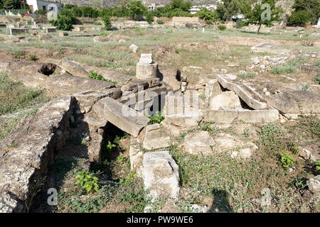 Die Ablassschraube der Agora, die Regenwasser und frisches Wasser aus dem Larissa Hill in die Agora, Argos, Peloponnes, Griechenland. Der Abfluss war Init Stockfoto