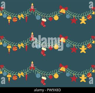 Weihnachten Licht Girlanden. Farbe isolierte Design nahtlose Muster. Neues Jahr Winter Kollektion. Vector Illustration Stock Vektor