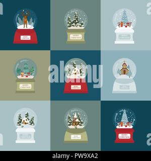 Schneekugel Icon Set. Elemente für Weihnachten Grußkarte, Poster Design. Vector Illustration Stock Vektor