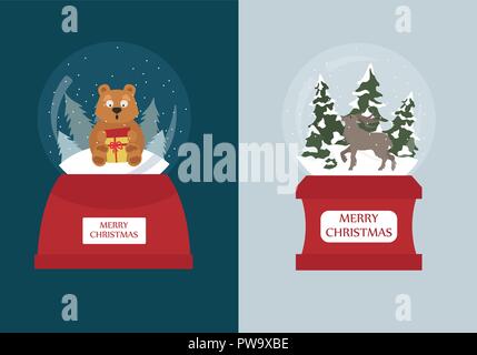 Schneekugel Icon Set. Elemente für Weihnachten Grußkarte, Poster Design. Vector Illustration Stock Vektor