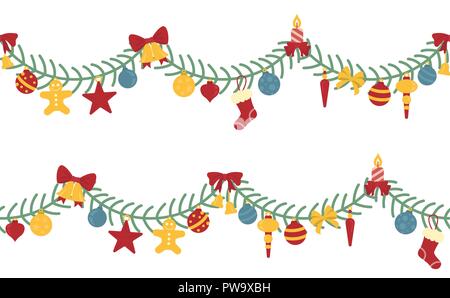 Weihnachten Licht Girlanden. Farbe isolierte Design nahtlose Muster. Neues Jahr Winter Kollektion. Vector Illustration Stock Vektor