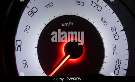 Auto Tachometer Geschwindigkeit Manometer Rote Hand weiß Nummern schnell Tool Stockfoto