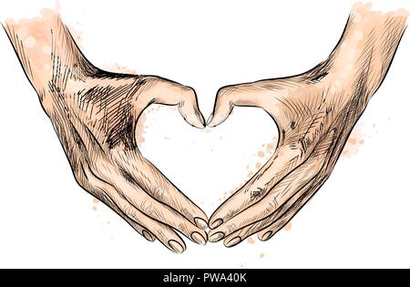 Hände in der Form von Herzen aus einem Splash von Aquarell Stock Vektor