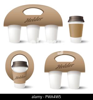 Kaffee Becherhalter. Takeaway Kaffee box Template Design, Vektor Papier die Inhaber oder Container auf weißem Hintergrund Stock Vektor