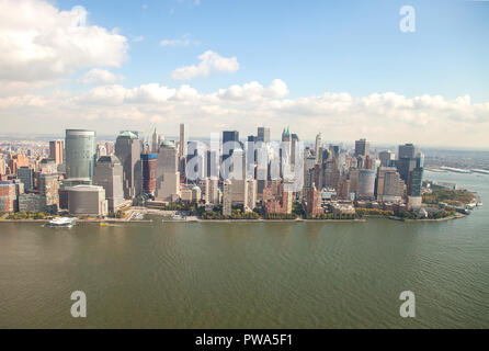 Lower Manhattan gesehen von einem Hubschrauber Stockfoto