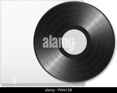 Leere Vinyl Disc mock up mit Abdeckung. Weißer Hintergrund. Realistische leere Vorlage eines Musik auf Platte. Grafik Design Element für Scrapbooking, Musical Flyer oder Plakat, Website. Vector Illustration. Stock Vektor