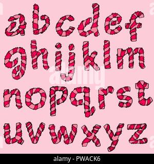 In einem Ribbon Alphabet gewickelt. Satz von rosa Buchstaben. Vector Illustration. Stock Vektor