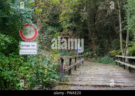 Wanderweg durch das Ehrenbachtal, Brücke, Ehrenbachklamm Hochwasserfluchtweg, Route, nahe Brodenbach, Deutschland Stockfoto