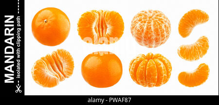 Mandarine, Mandarine, Clementine auf weißem Hintergrund. Sammlung Stockfoto