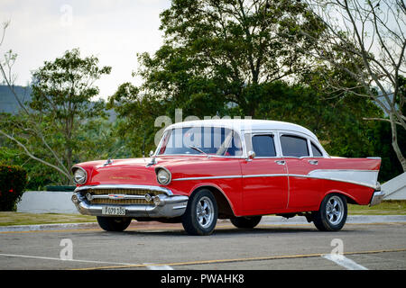 Rot 1957 Chevrolet Bel Air 4dr Sedan Stockfoto