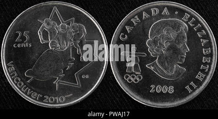 25 Cent Münze, Vancouver Winter Olympics 2010, Kanada, 2008 Stockfoto