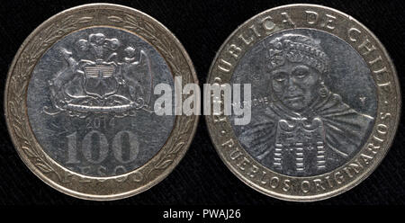 100 Pesos Münze, Mapuche, Chile, 2014 Stockfoto