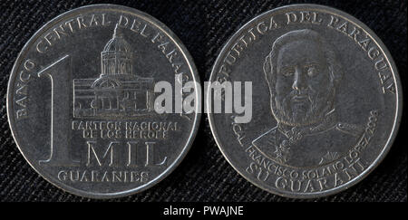 1000 guaranies Münze, Marschall Francisco Solano Lopez, Paraguay, 2006 Stockfoto