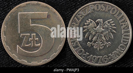 5 Zloty Münze, Polen, 1976 Stockfoto