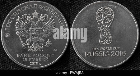 25 Rubel Münze, 2018 FIFA World Cup, Russland, 2018 Stockfoto