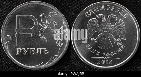 1 Rubel Münze, Zeichen des Rubels, Russland, 2014 Stockfoto