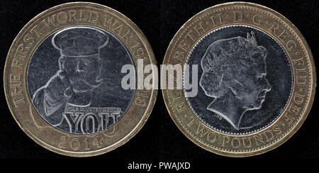 2 pfund Münze, Lord Kitchener, WWI Jahrestag, UK, 2014 Stockfoto