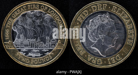 2 pfund Münze, den großen Brand von London, UK, 2016 Stockfoto