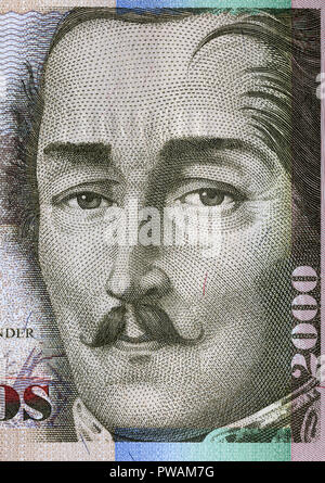 Portrait von Francisco de Paula Santander, von 2000 Pesos Banknote, Kolumbien, 2013 Stockfoto