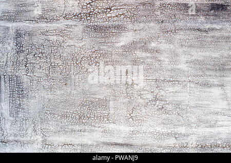 Grau Textur mit knistert. Alte Holz- Hintergrund mit hellem Silber abblätternde Farbe. Die alten hölzernen bemalten texturierte Oberfläche. Stockfoto