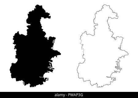 Tianjin (administrative divisions von China, China, Volksrepublik China, VR China) Karte Vektor-illustration, kritzeln Skizze Tientsin Karte Stock Vektor