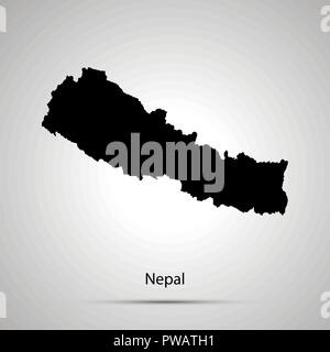 Nepal Land Karte, einfache schwarze Silhouette Stock Vektor