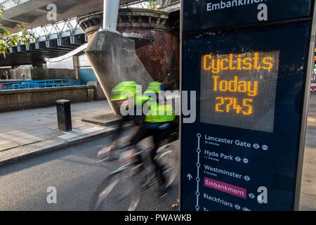 Reiter Radfahren durch eine digitale Fahrrad Reiter Zähler in London  Stockfotografie - Alamy