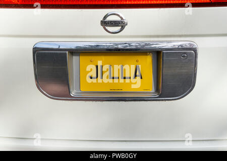 Eine personalisierte Startnummer Platte mit den Namen der Frau Jill A. Stockfoto