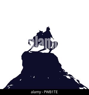 Silhouette des Baudenkmals in Kiew. Bohdan Khmelnytsky Statue auf weißem Hintergrund. Stock Vektor