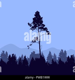 Wald Bäume und Berge silhouette Vektor Vorlage. Pine Tree National Park Landschaft. Stock Vektor